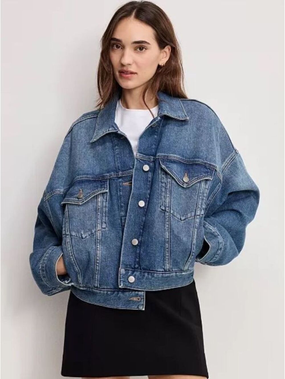 Good American Cropped Denim Trucker Jacket Women's 4XL NWT Oversized Jean Jacket